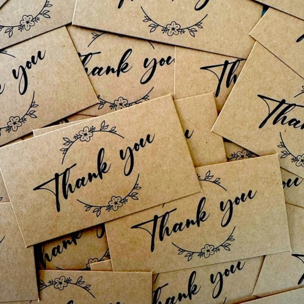 25 Kraft Paper Thank You Cards (2x3.5in)